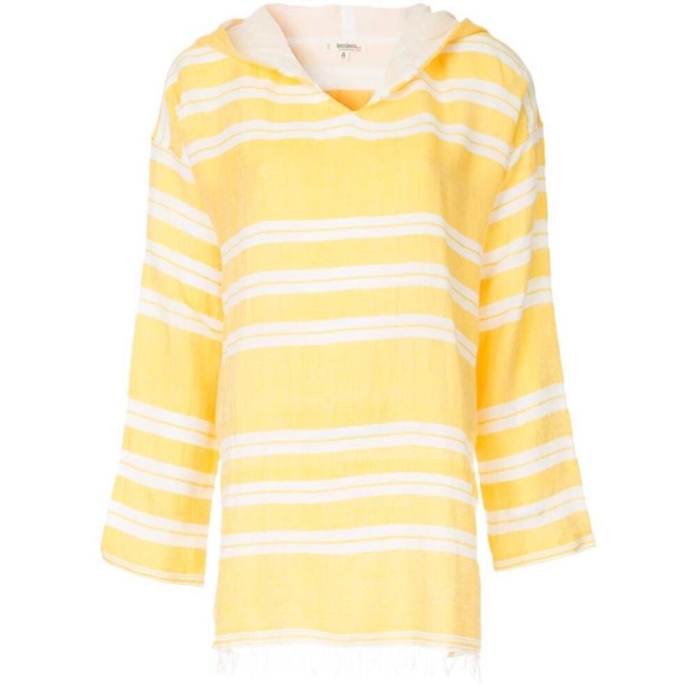 Lemlem Golden Striped Doro Fringe Lightweight Beach Long Sleeve Hoodie Large